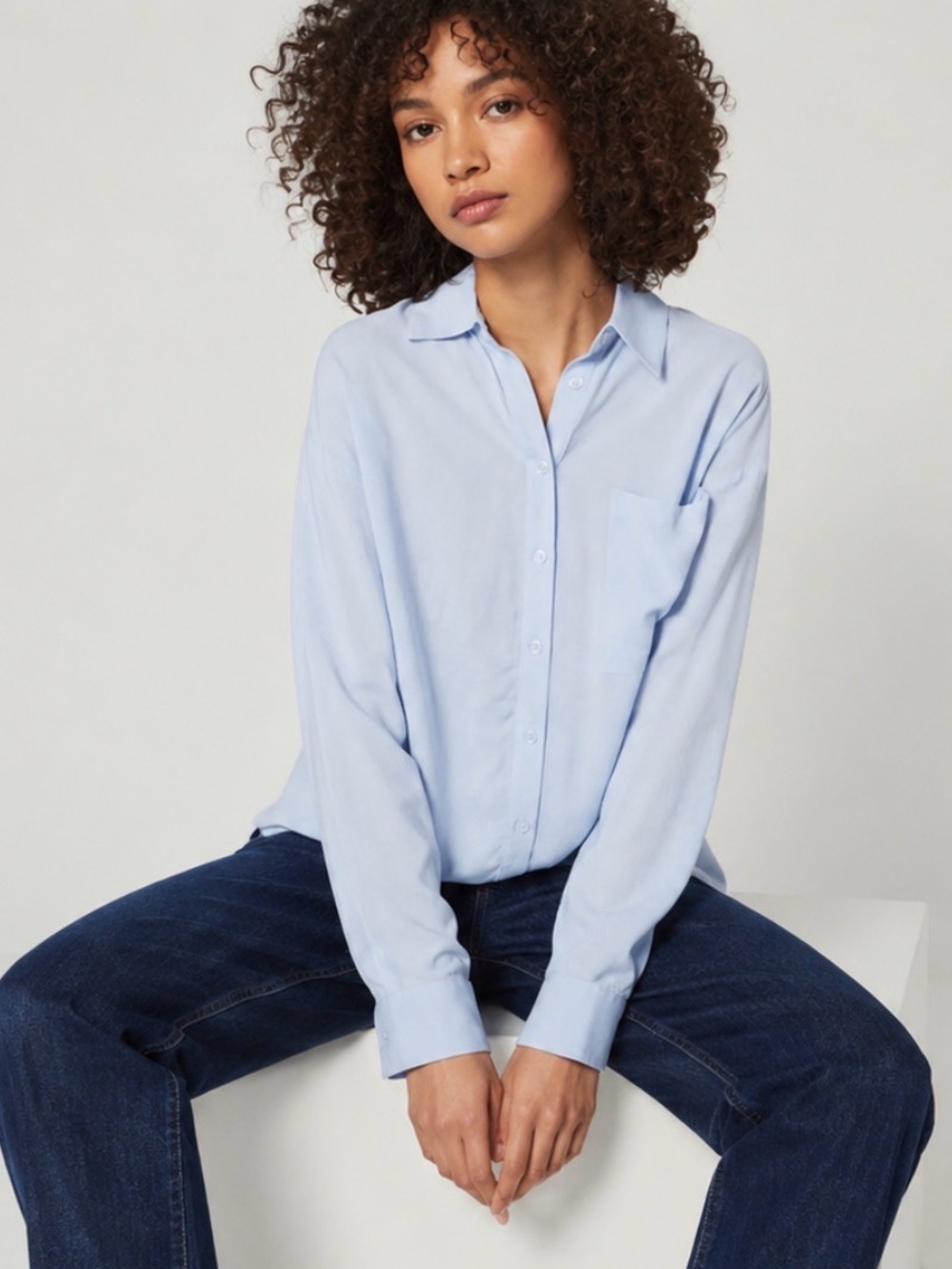 Leni Klum About You Button Down Oversized Viscose Shirt XS Casual Office Preppy